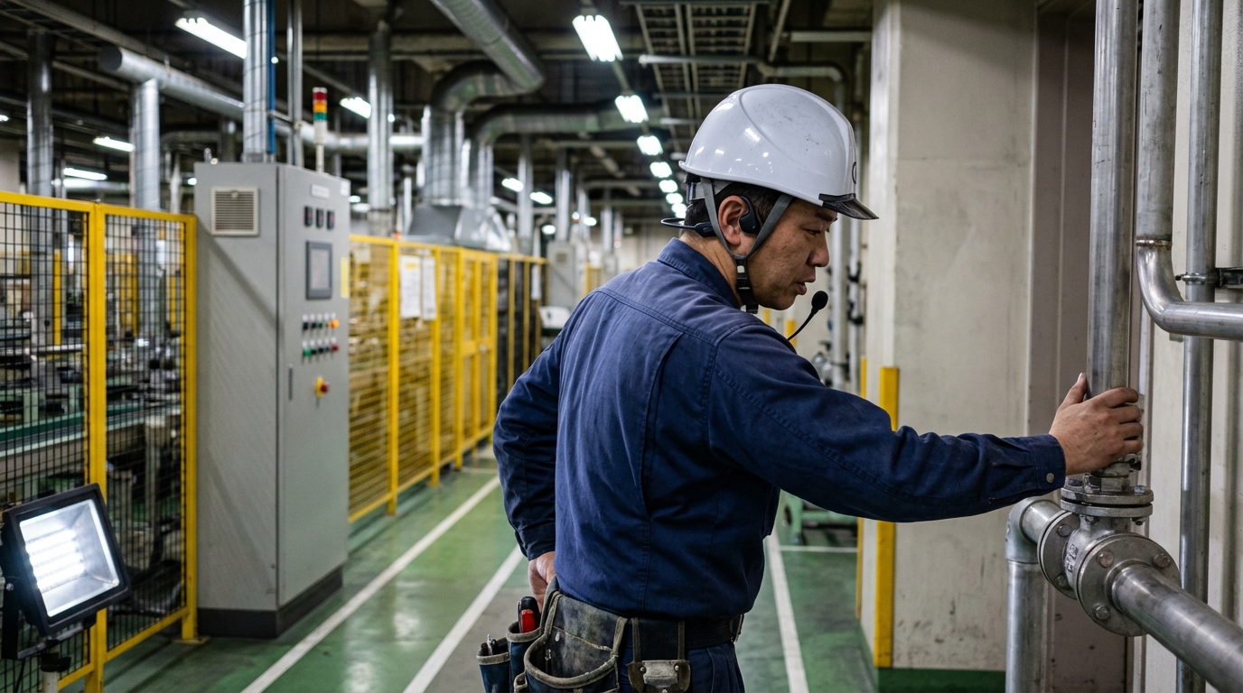 骨伝導ヘッドセットで音声入力しながら設備点検するイメージ