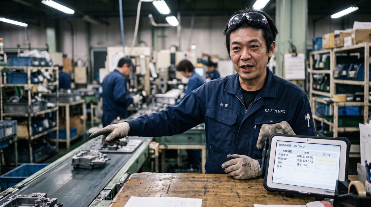 手袋のまま指差呼称で記録を完了する作業者